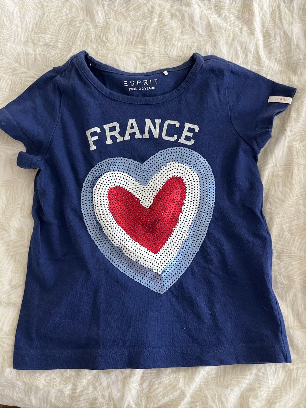 Esprit Navy Tee with Red and Light Blue Sequin  Heart France 🇫🇷